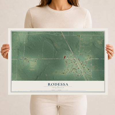 Map of Rodessa, Louisiana, 12 x 18 inch unframed archival matte print
