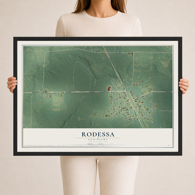 Map of Rodessa, Louisiana, 24 x 36 inch print in a black wood frame