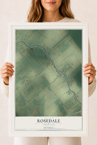Map of Rosedale, Louisiana, 18 x 24 inch print in a white wood frame