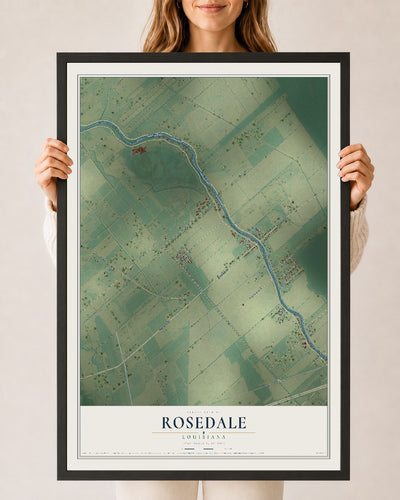 Map of Rosedale, Louisiana, 24 x 36 inch print in a black wood frame