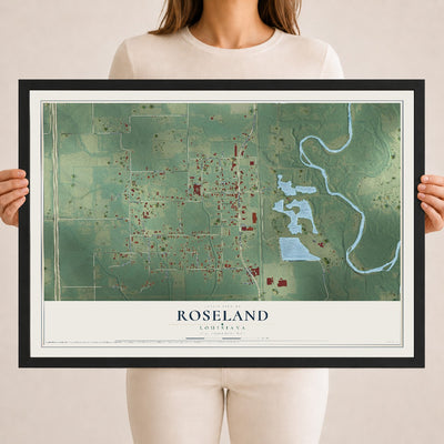 Map of Roseland, Louisiana, 18 x 24 inch print in a black wood frame