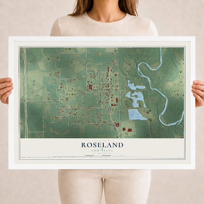 Map of Roseland, Louisiana, 18 x 24 inch print in a white wood frame