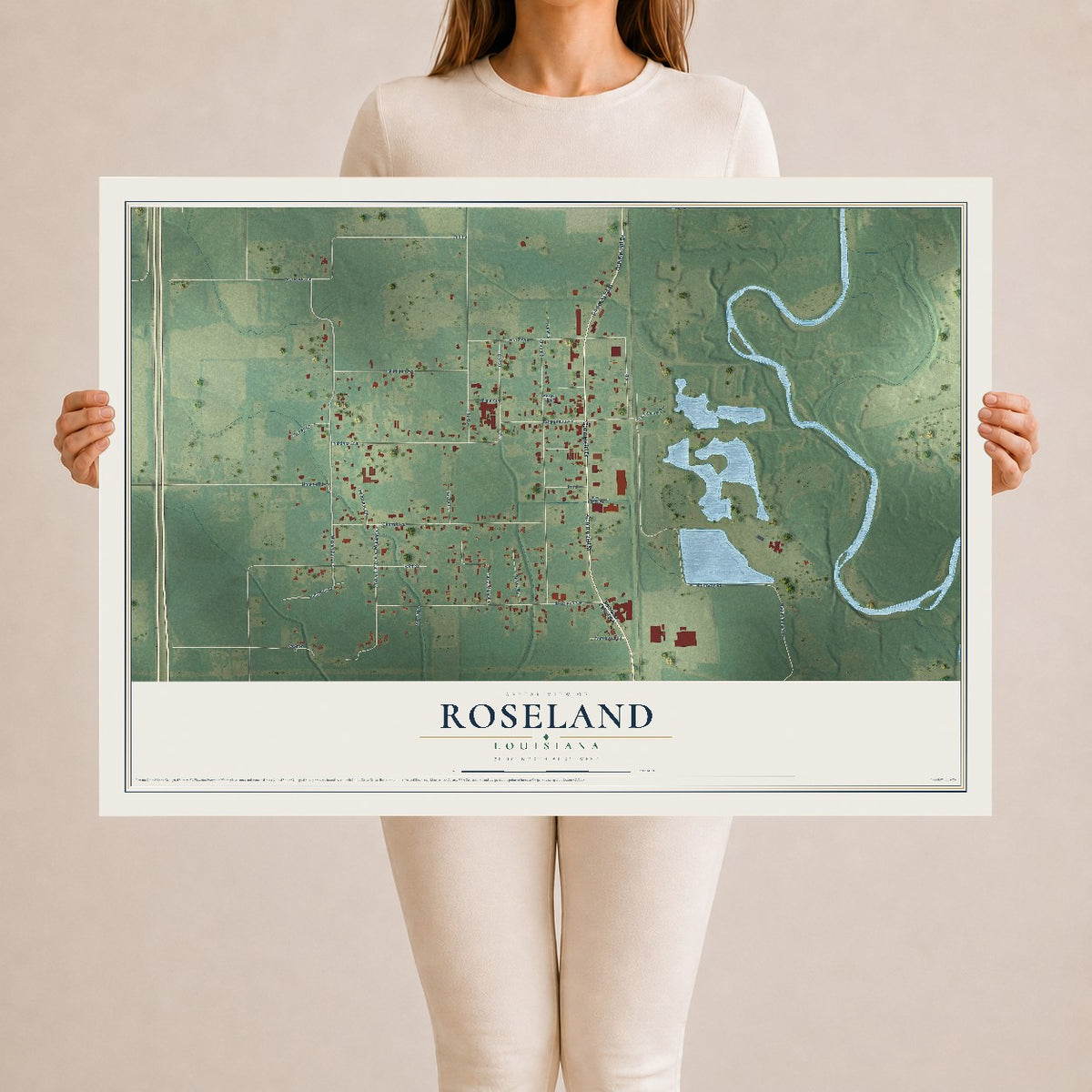 Map of Roseland, Louisiana, 24 x 36 inch unframed archival matte print