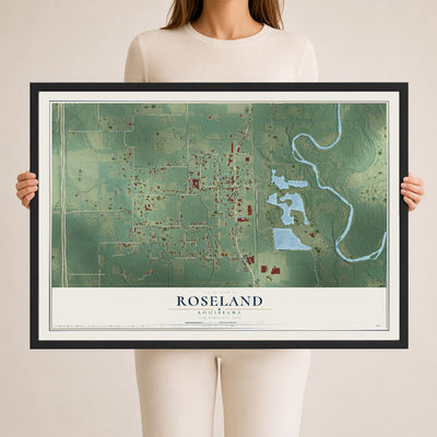 Map of Roseland, Louisiana, 24 x 36 inch print in a black wood frame