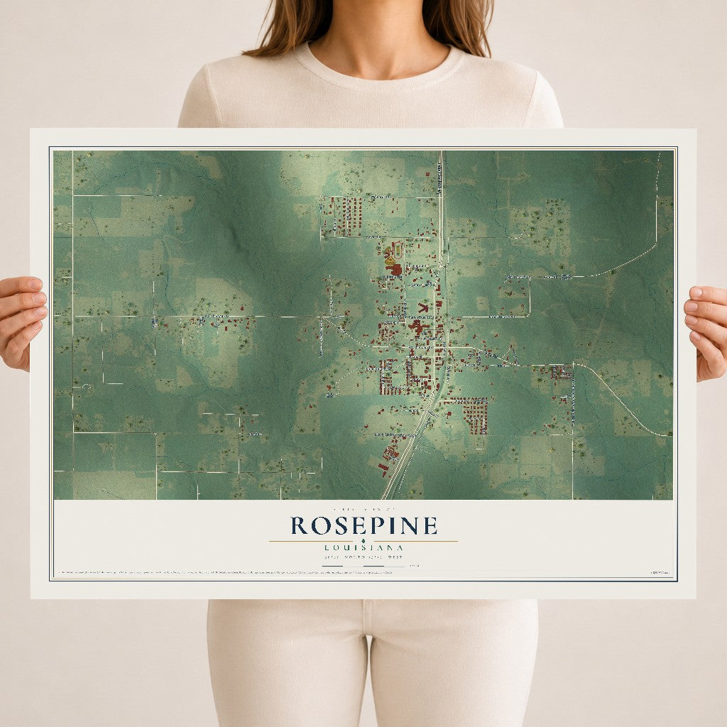 Map of Rosepine, Louisiana, 18 x 24 inch unframed archival matte print