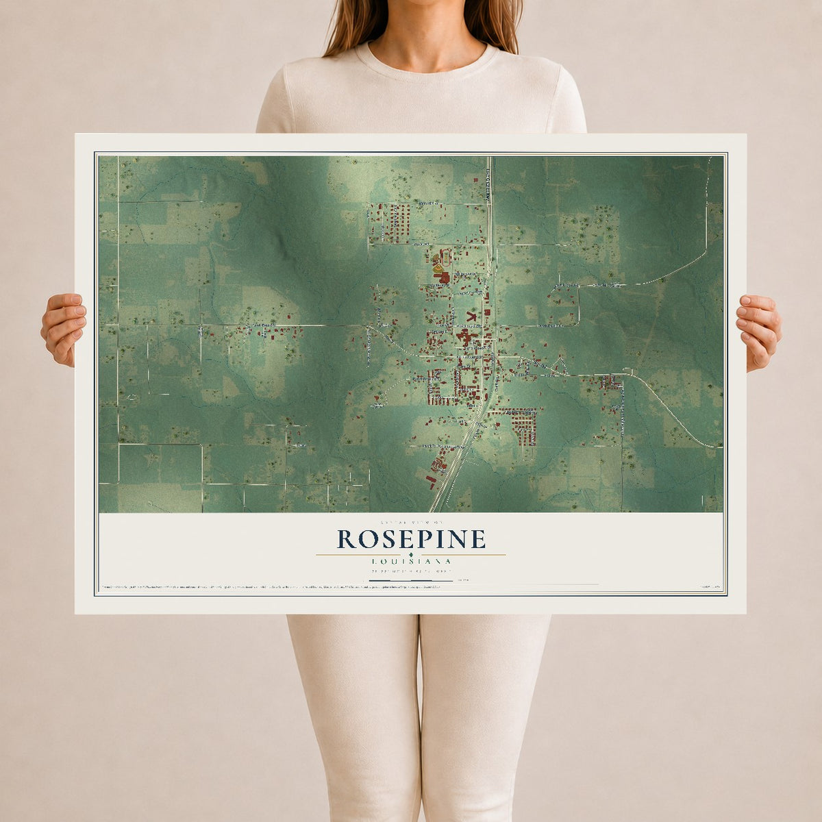Map of Rosepine, Louisiana, 24 x 36 inch unframed archival matte print