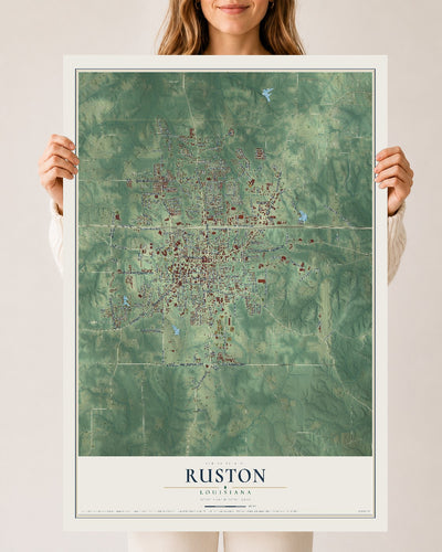 Map of Ruston, Louisiana, 24 x 36 inch unframed archival matte print