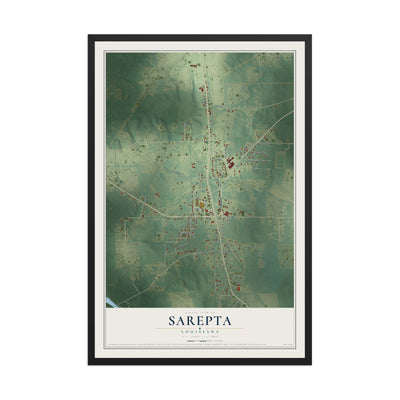 Map of Sarepta, Louisiana, 12 x 18 inch print in a black wood frame