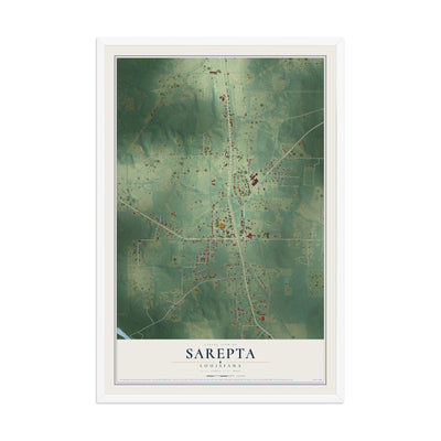 Map of Sarepta, Louisiana, 12 x 18 inch print in a white wood frame