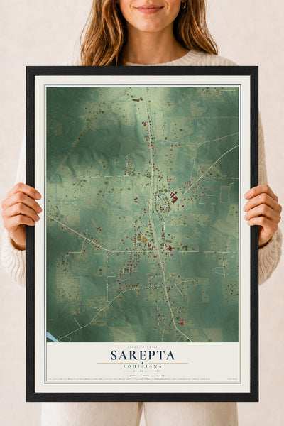Map of Sarepta, Louisiana, 18 x 24 inch print in a black wood frame