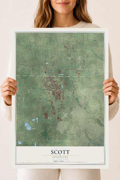 Map of Scott, Louisiana, 18 x 24 inch unframed archival matte print