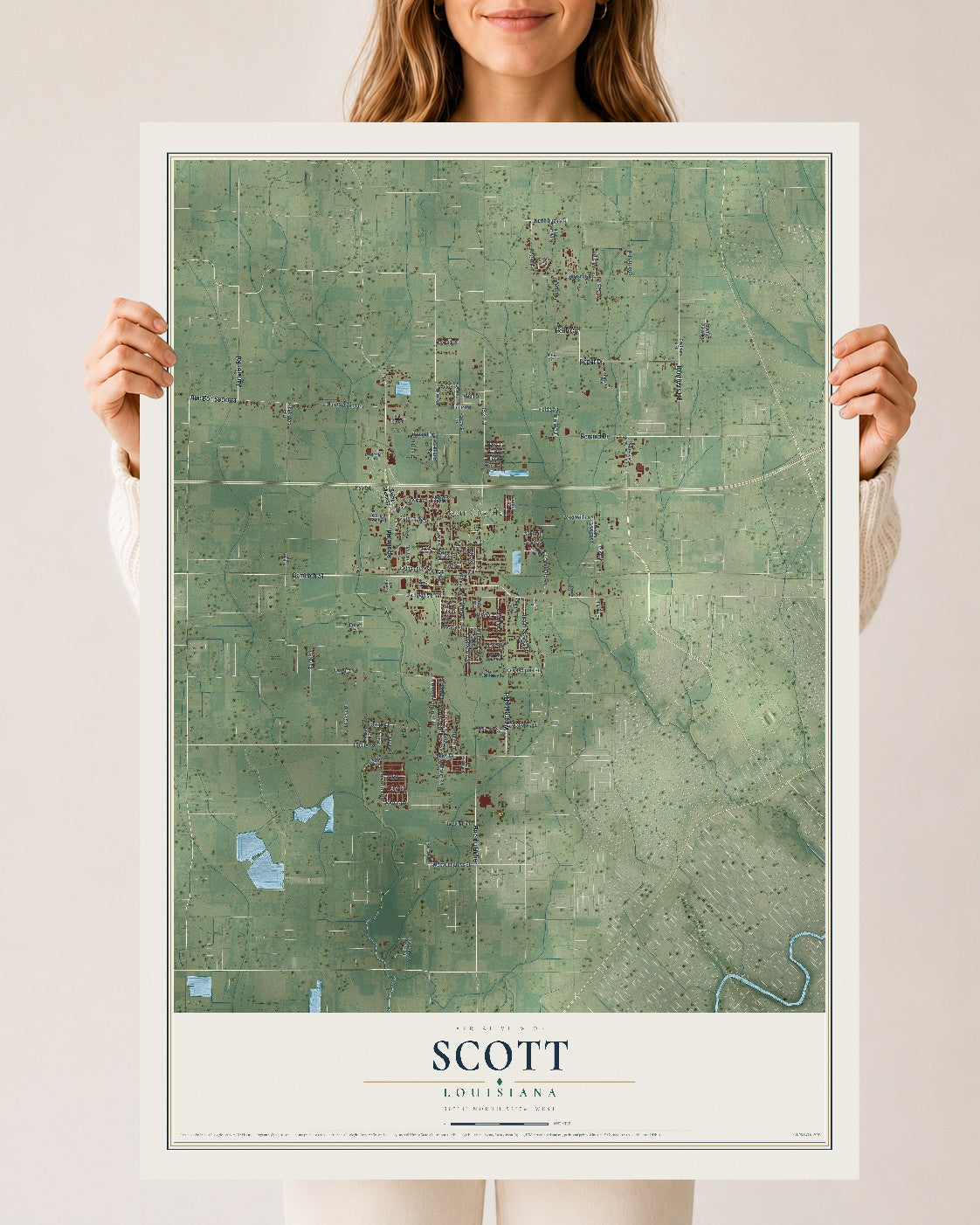 Map of Scott, Louisiana, 24 x 36 inch unframed archival matte print