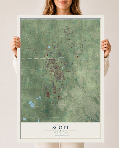 Map of Scott, Louisiana, 24 x 36 inch unframed archival matte print
