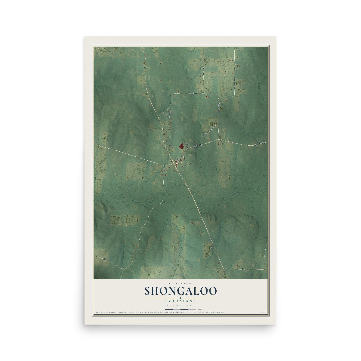 Map of Shongaloo, Louisiana, 12 x 18 inch unframed archival matte print