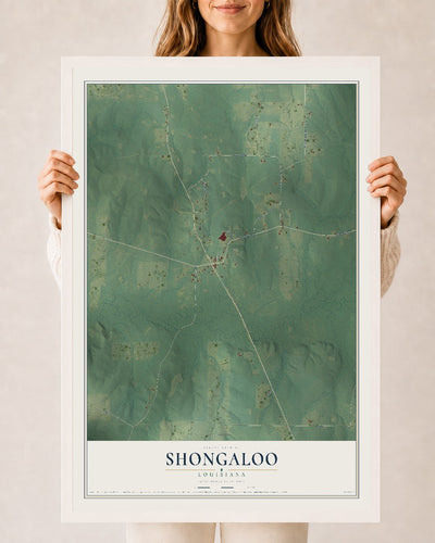 Map of Shongaloo, Louisiana, 24 x 36 inch print in a white wood frame