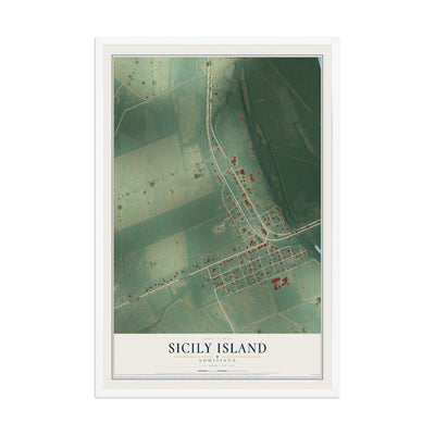 Map of Sicily Island, Louisiana, 12 x 18 inch print in a white wood frame