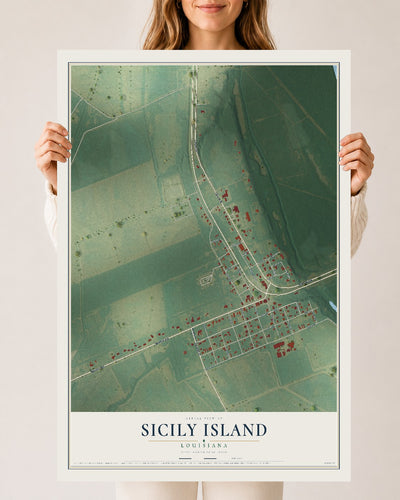 Map of Sicily Island, Louisiana, 24 x 36 inch unframed archival matte print