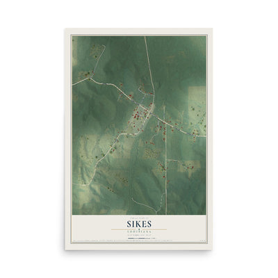 Map of Sikes, Louisiana, 12 x 18 inch unframed archival matte print