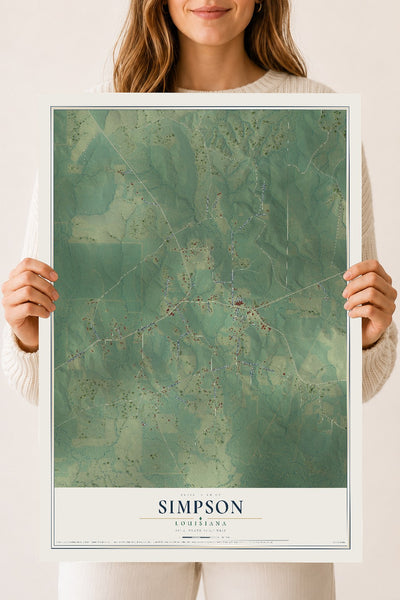 Map of Simpson, Louisiana, 18 x 24 inch unframed archival matte print