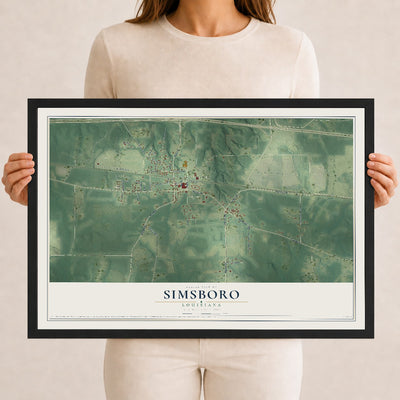 Map of Simsboro, Louisiana, 12 x 18 inch print in a black wood frame