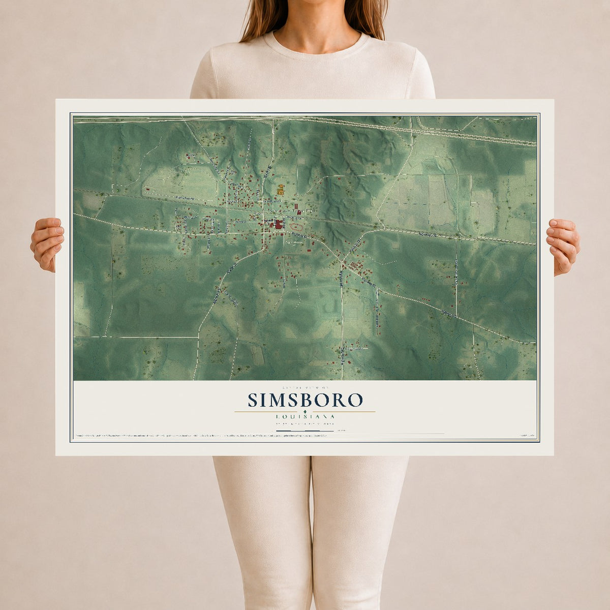Map of Simsboro, Louisiana, 24 x 36 inch unframed archival matte print