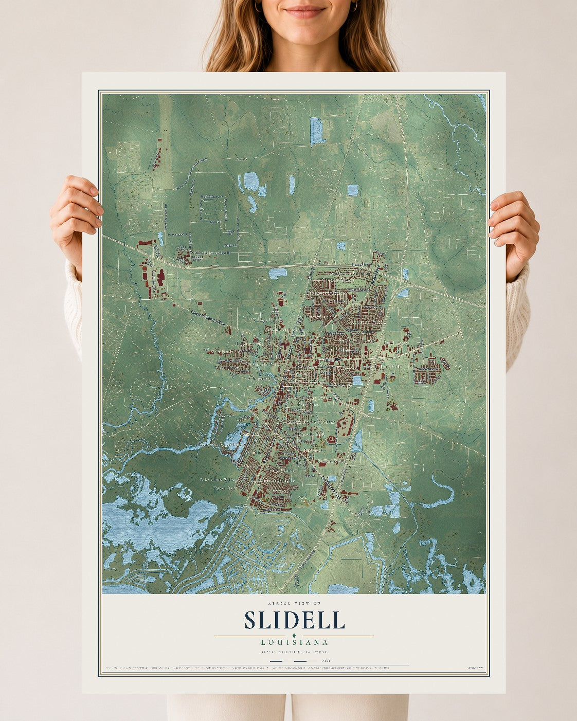 Map of Slidell, Louisiana, 24 x 36 inch unframed archival matte print