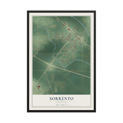 Map of Sorrento, Louisiana, 12 x 18 inch print in a black wood frame