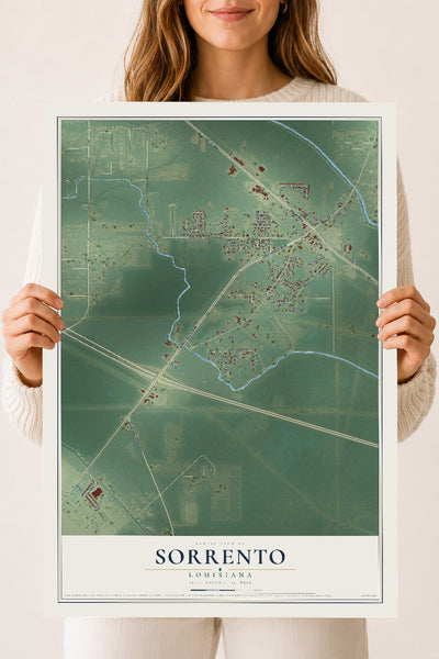 Map of Sorrento, Louisiana, 18 x 24 inch unframed archival matte print