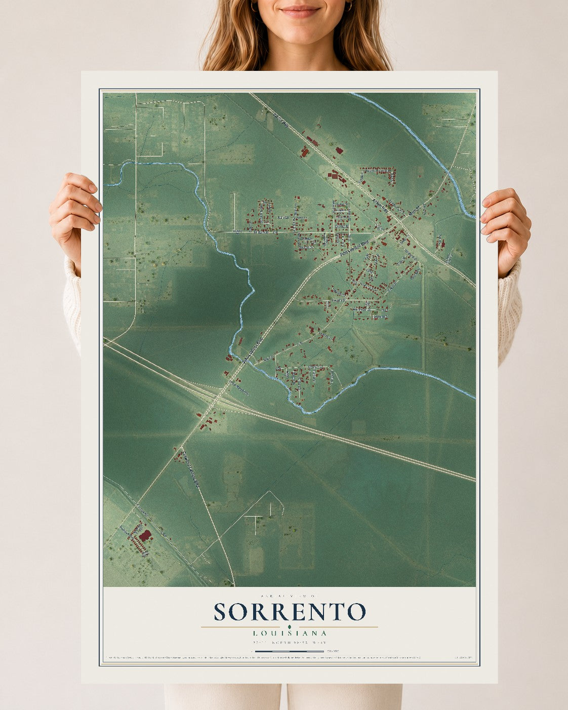 Map of Sorrento, Louisiana, 24 x 36 inch unframed archival matte print