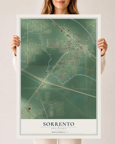 Map of Sorrento, Louisiana, 24 x 36 inch unframed archival matte print