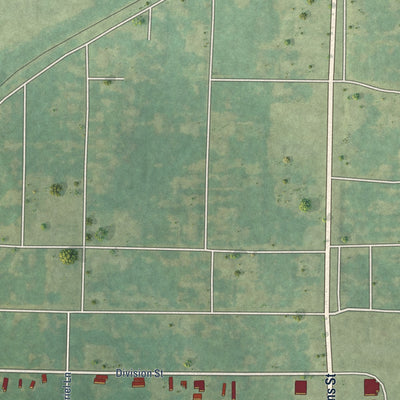 Close-up of the map of South Mansfield, Louisiana print showing street and building detail