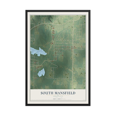 Map of South Mansfield, Louisiana, 12 x 18 inch print in a black wood frame