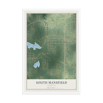 Map of South Mansfield, Louisiana, 12 x 18 inch print in a white wood frame