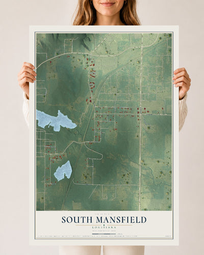 Map of South Mansfield, Louisiana, 24 x 36 inch unframed archival matte print