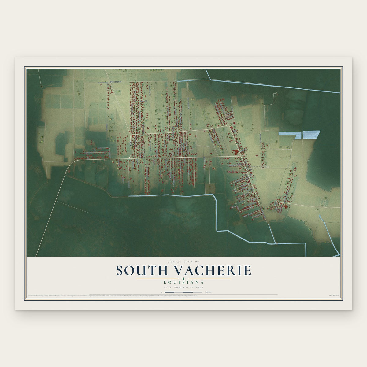 South Vacherie, Louisiana map print, the full design