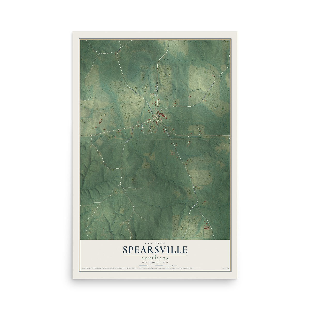 Map of Spearsville, Louisiana, 12 x 18 inch unframed archival matte print