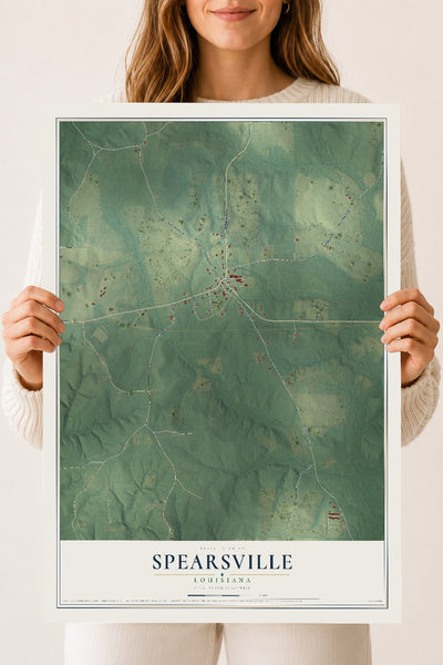 Map of Spearsville, Louisiana, 18 x 24 inch unframed archival matte print