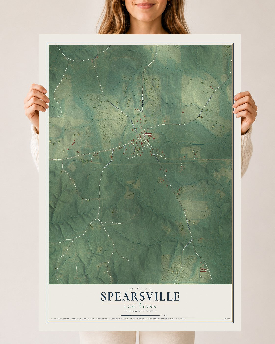 Map of Spearsville, Louisiana, 24 x 36 inch unframed archival matte print