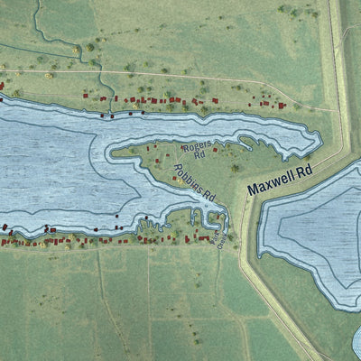 Close-up of the map of Spokane, Louisiana print showing street and building detail