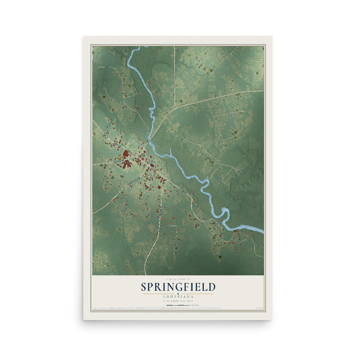 Map of Springfield, Louisiana, 12 x 18 inch unframed archival matte print
