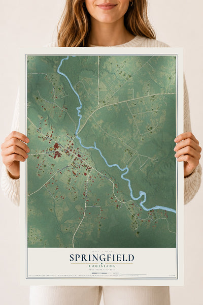 Map of Springfield, Louisiana, 18 x 24 inch unframed archival matte print