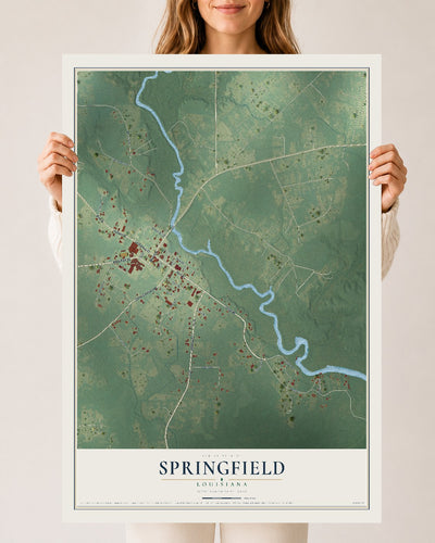 Map of Springfield, Louisiana, 24 x 36 inch unframed archival matte print