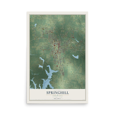 Map of Springhill, Louisiana, 12 x 18 inch unframed archival matte print