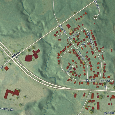 Close-up of the map of St. Francisville, Louisiana print showing street and building detail