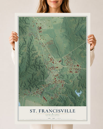 Map of St. Francisville, Louisiana, 24 x 36 inch unframed archival matte print