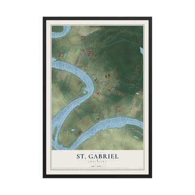 Map of St. Gabriel, Louisiana, 12 x 18 inch print in a black wood frame