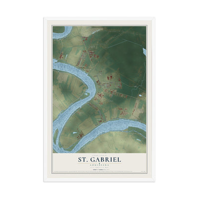 Map of St. Gabriel, Louisiana, 12 x 18 inch print in a white wood frame