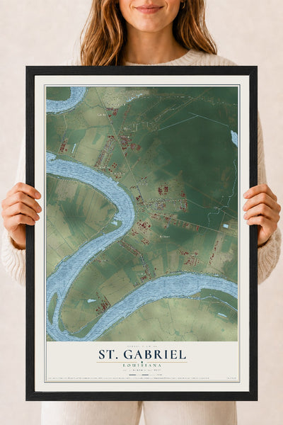 Map of St. Gabriel, Louisiana, 18 x 24 inch print in a black wood frame