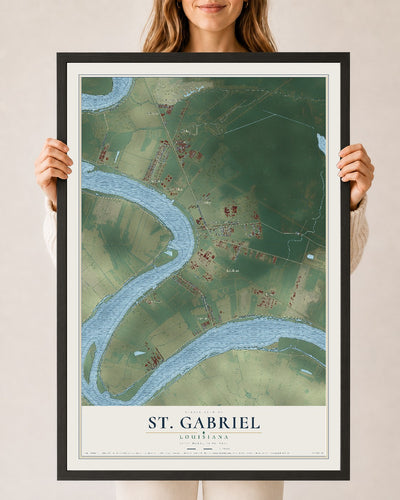 Map of St. Gabriel, Louisiana, 24 x 36 inch print in a black wood frame