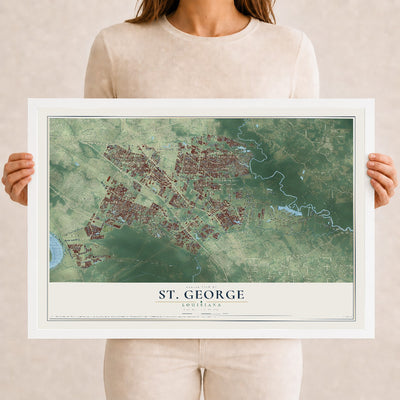 Map of St. George, Louisiana, 12 x 18 inch print in a white wood frame